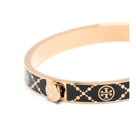 Tory Burch Black and Gold T-Monogram Huggie Earrings and Bracelet Set - Picture 4 of 6